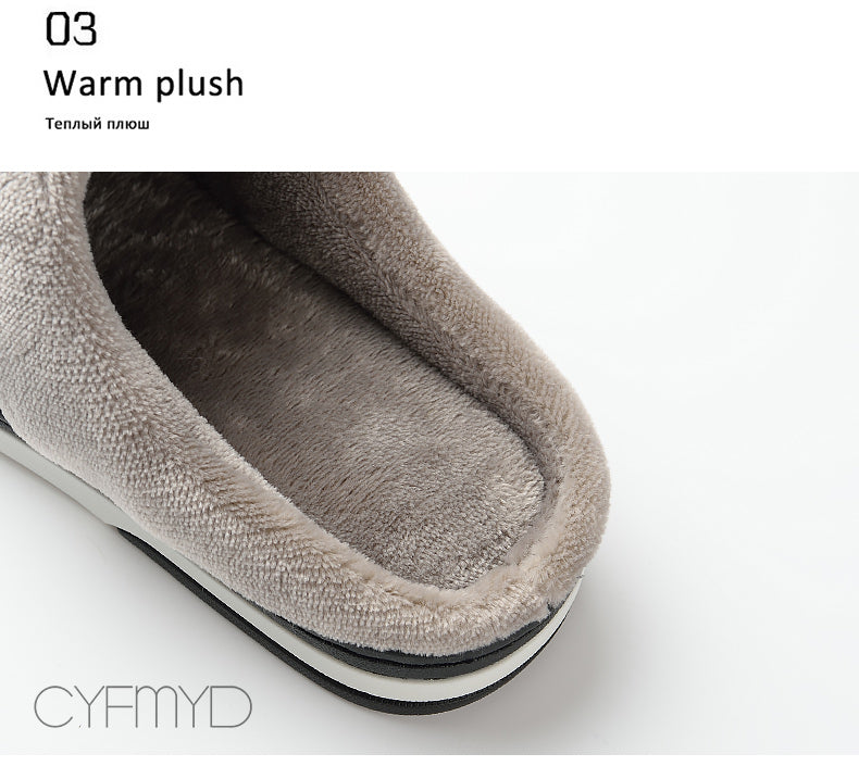 Home Winter Indoor Warm Shoes Thick Bottom Plush Waterproof Leather House Slippers