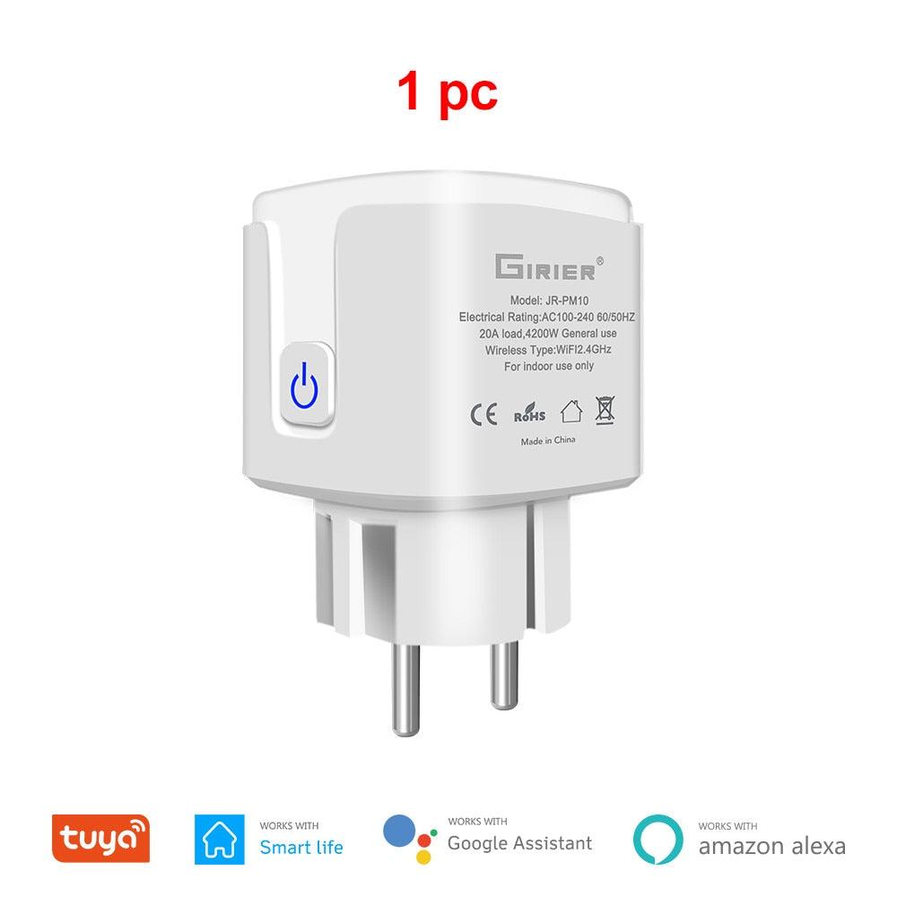 Wifi Smart Plug 20A EU Smart Socket Outlet with Power Monitor Timer Function 4200W Compatible with Alexa Google Home