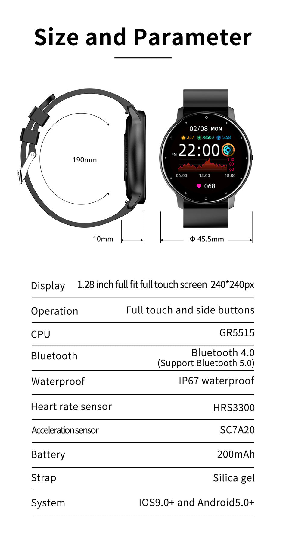 Smart Watch Männer Voller Touchscreen Sport Fitness Uhr IP67 Wasserdichte Bluetooth Smartwatch Männer