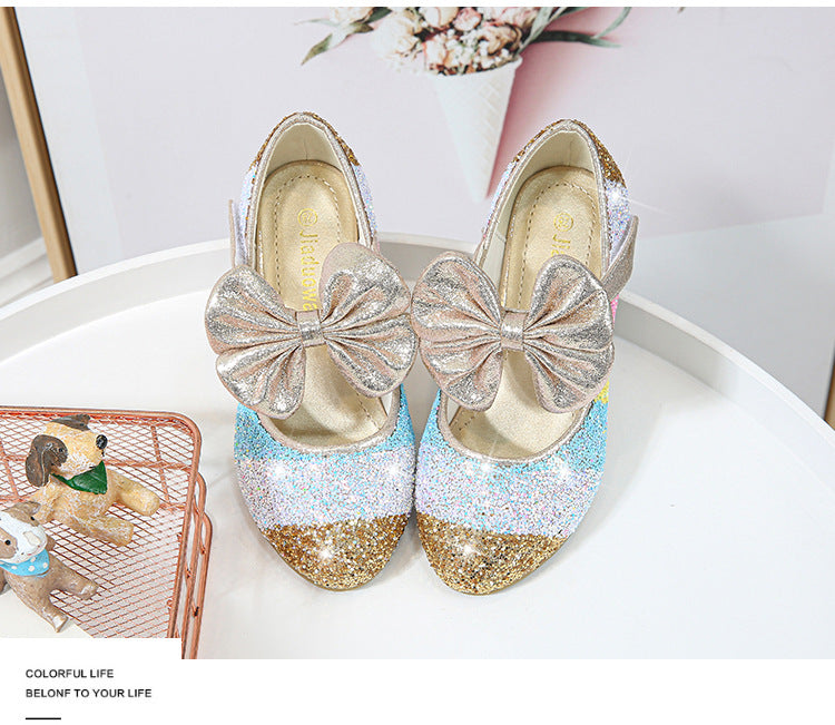 Chaussures Princesse en Cuir pour Filles avec Accents de Cristal - Semelle Souple, Bout Rond, Talon Haut