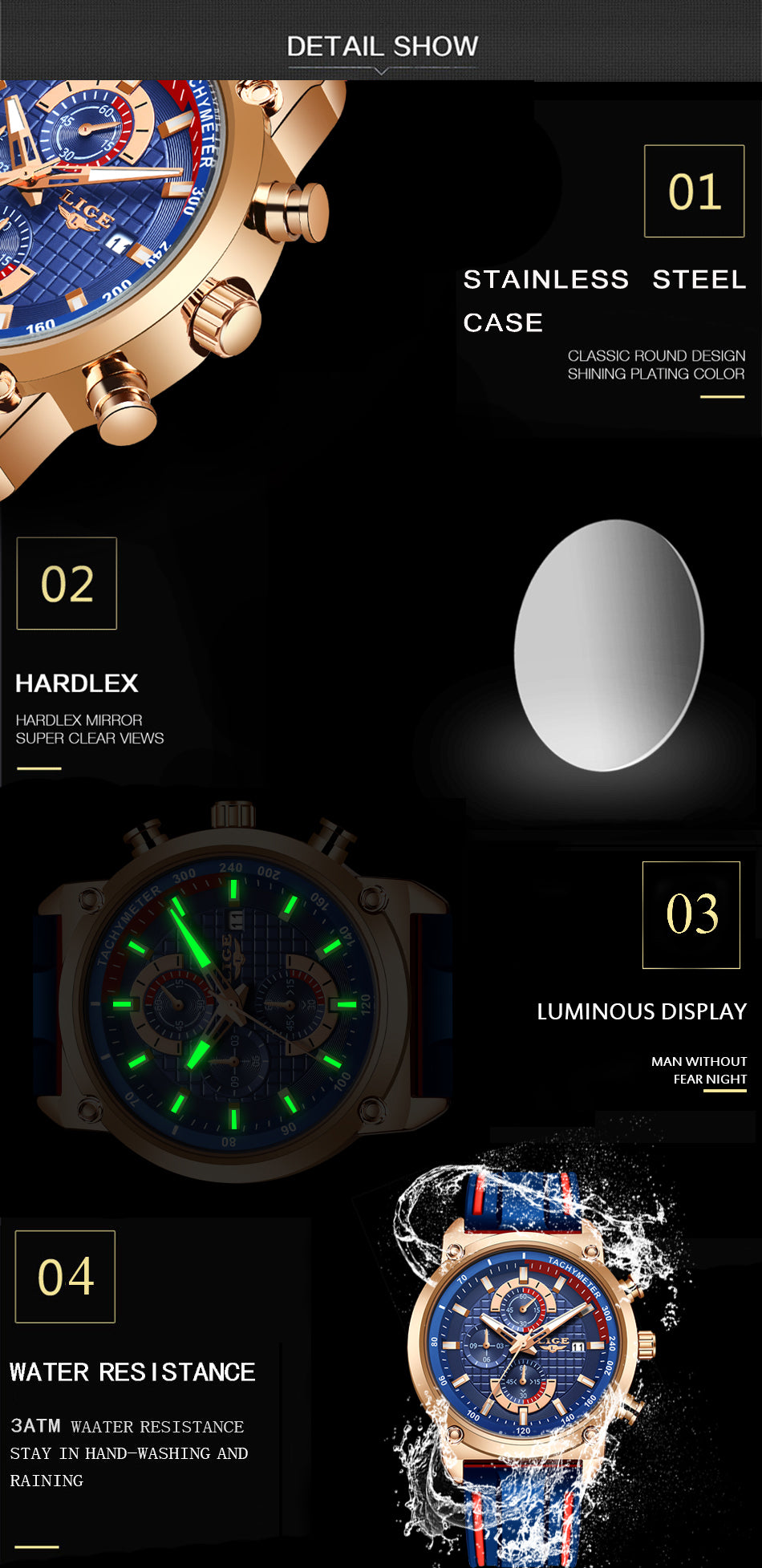 Mode Chronographe Quartz Hommes Montres, Silicone Montre-Bracelet Horloge Mâle, Montre Lumineuse