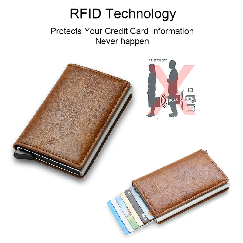 Top Quality Wallets, Men Money Bag, Mini Purse Male Vintage, Brown Leather, RFID Card Holder Wallet, Small Smart Wallet, Pocket