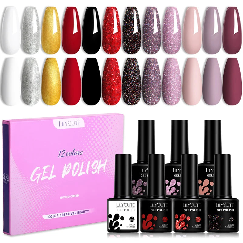 10PCS/SET Gel Nail Polish, Reflective Glitter, Magnetic Gel, Set Magnetic Stick, Soak Off Nail Art