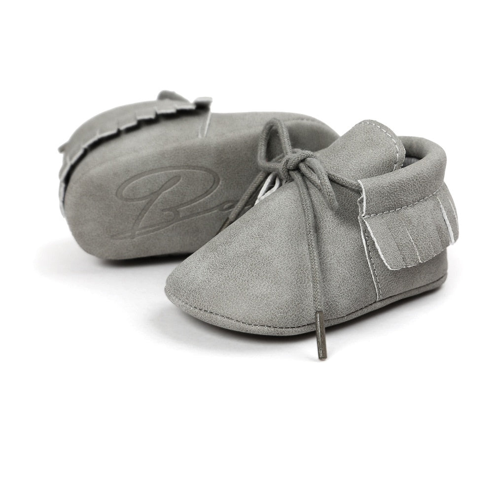 Newborn Shoes Infant Boy Girl Classical Lace-up Tassels Suede Sofe Anti-slip Toddler Crib Crawl Moccasins