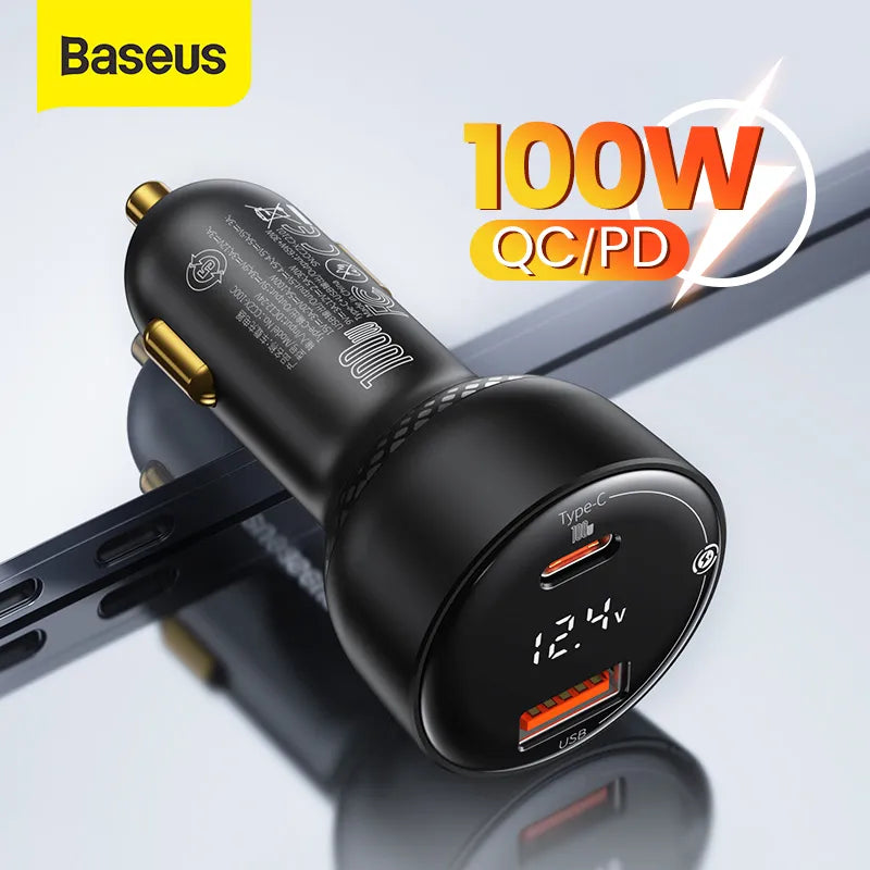 Chargeur de voiture USB 100W, Charge rapide 4.0, QC4.0, QC3.0, USB de Type C, chargeur automatique, Charge rapide PD, chargeur de téléphone portable