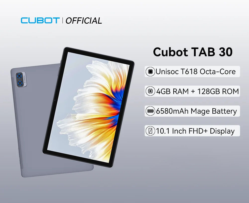 Cubot Tab 30 Tablet Pad 10.1'' FHD+Display 4GB 128GB Octa-core Processor 13MP Camera 6580mAh Dual SIM 2.4G/5G WIFI Android 11