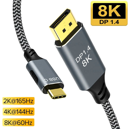 USB-C to DisplayPort Cable 8K 240Hz, 165Hz, Thunderbolt 4 to Display port, USB C to DP1.4, Cable For MacBook Pro