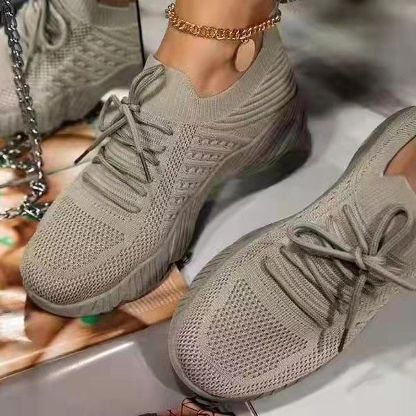 Breathable Lace-up Platform Sneakers: Casual Vulcanized Shoes for Ladies