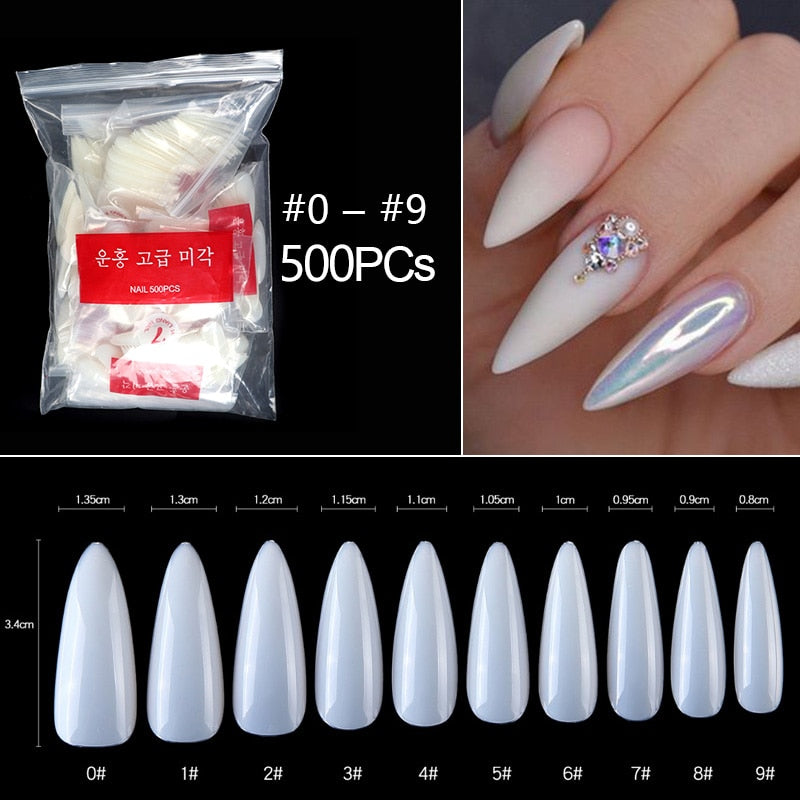 100/500pcs/Bag False Ballerina Natural/Transparent Coffin Fake Nails Manicure Nails for Extension & Protection Nail Art