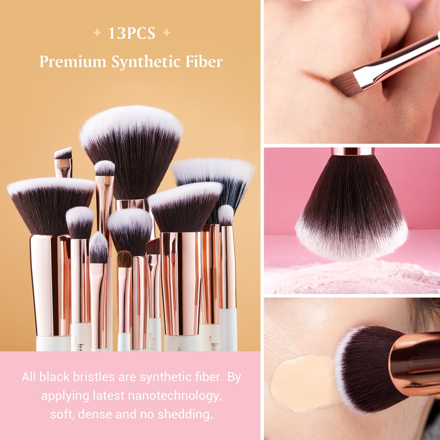 Professional Makeup brushes set, 6- 25pcs Makeup brush Natural Synthetic Foundation Powder Highlighter Pearl White T215