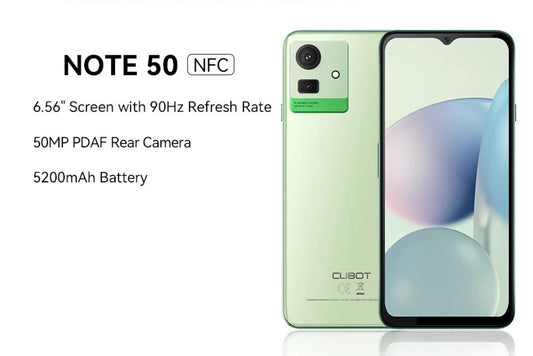 Cubot NOTE 50 Smartphone, Android 13, 16GB RAM(8GB+8GB Extended), 256GB ROM, Octa-core, 6.56“ 90Hz Screen, NFC, 50MP Camera, 5200mAh