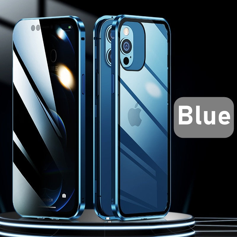 Tongdaytech Magnetische Handyhülle aus gehärtetem Glas, Privatsphäre, Metall, 360-Grad-Abdeckung für iPhone SE XR XS 11 12 13 14 Pro MAX 8 7 6 Plus