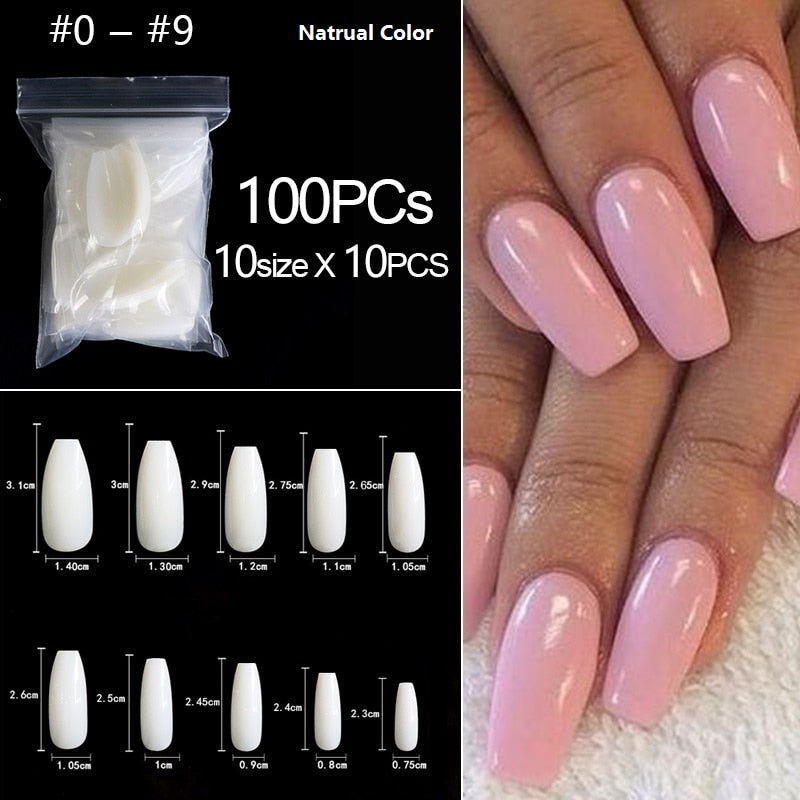 100/500pcs/Bag False Ballerina Natural/Transparent Coffin Fake Nails Manicure Nails for Extension & Protection Nail Art