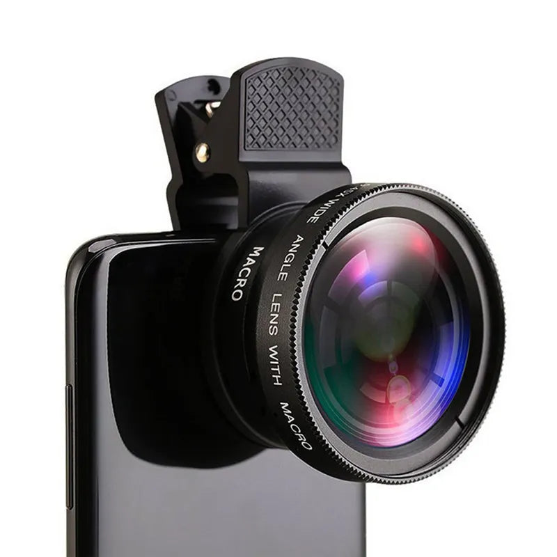 Objectif de téléphone portable professionnel, objectif 2 en 1, Clip universel 37mm, objectif Super grand Angle + Macro HD