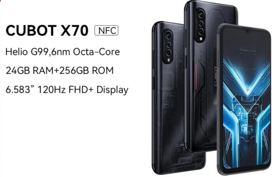 Cubot X70, smartphone Android 13, Helio G99, Octa-Core, écran 120 Hz 6,583 pouces, 24 Go de RAM (12 + 12 Go), ROM 256 Go, appareil photo 100 MP, NFC