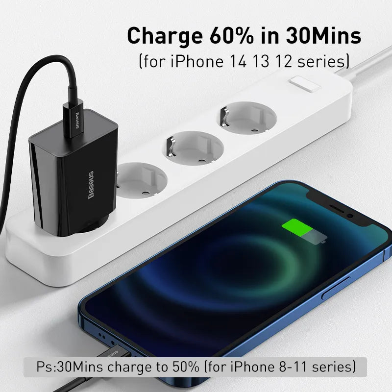 Charge rapide 20 W QC 3.0, charge rapide PD USB Type C, chargeur de téléphone