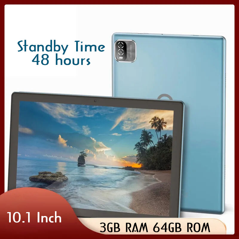 Tablet Android 12, 10.1 Inch 3GB RAM 64GB ROM Quad Core Processor WiFi 6 GPS HD IPS Screen 8.0 MP Rear Camera