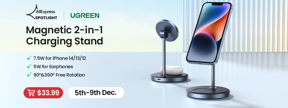 Magnetic Wireless Charger, Stand 20W Max Power, 2-in-1 Charging Stand, iPhone, AirPods, Fast Charger