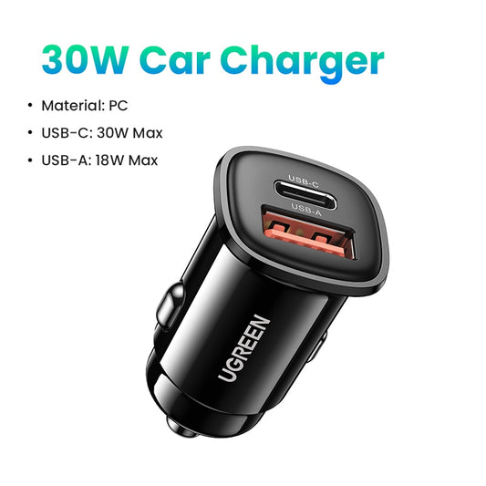 USB-Autoladegerät 30 W, Quick Charge 4.0, QC4.0, QC3.0, Typ-C-Schnellladegerät fürs Auto