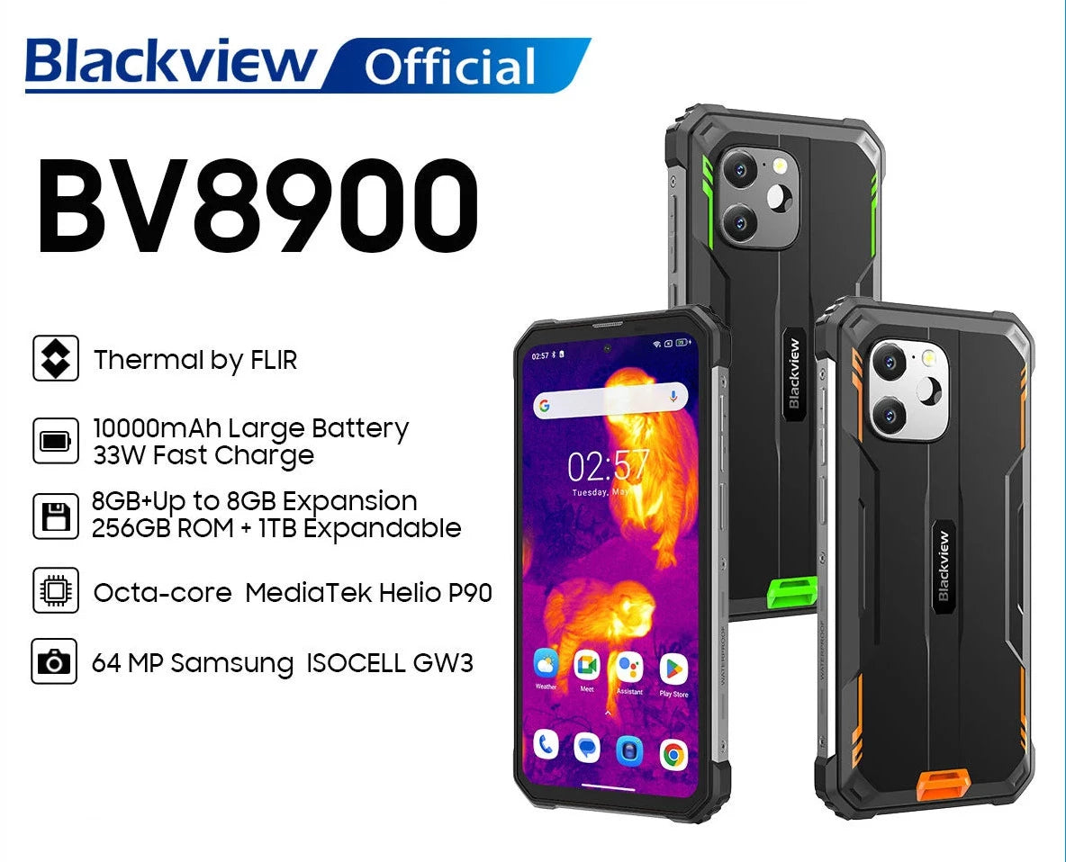 Blackview BV8900, Android 13, Rugged Machine, 6.5'' 1080*2400 Display, 16GB 256GB,  Helio P90 Octa Core, Thermal By FLIR®