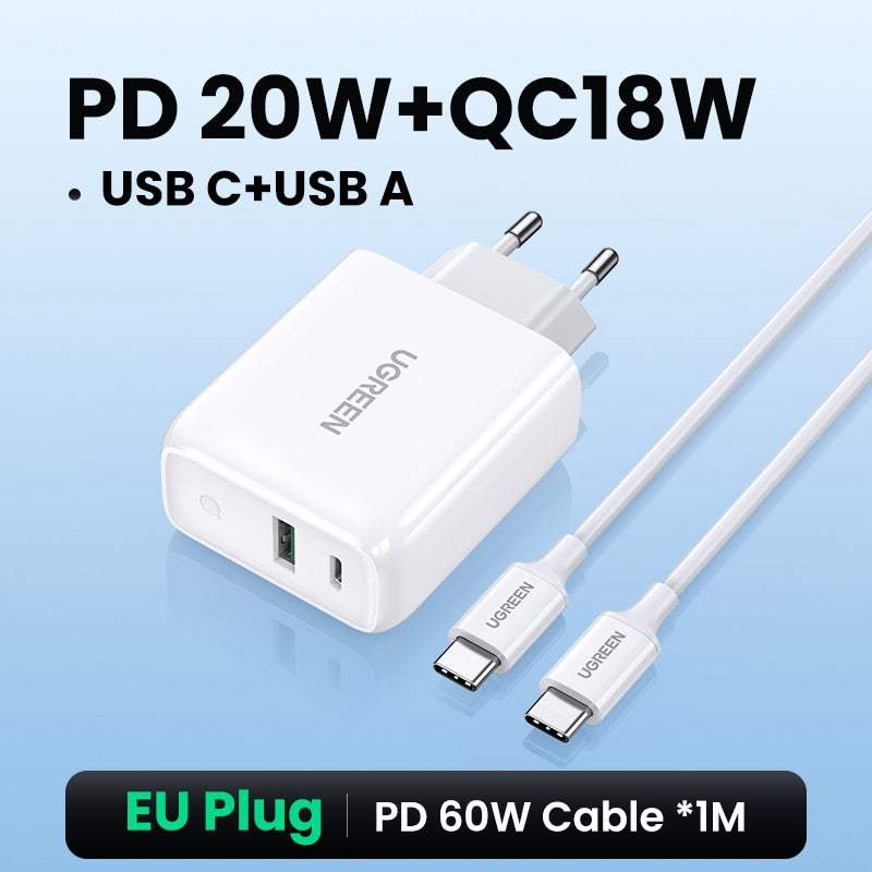 38 W schnelles USB-Ladegerät, Quick Charge 4.0, 3.0, Typ C PD-Schnellladung, USB-Ladegerät, QC 4.0, 3.0, Telefonladegerät