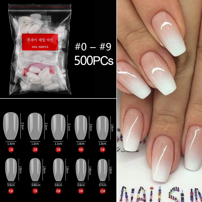 100/500 pièces/sac fausse ballerine naturel/Transparent cercueil faux ongles manucure ongles pour Extension et Protection Nail Art