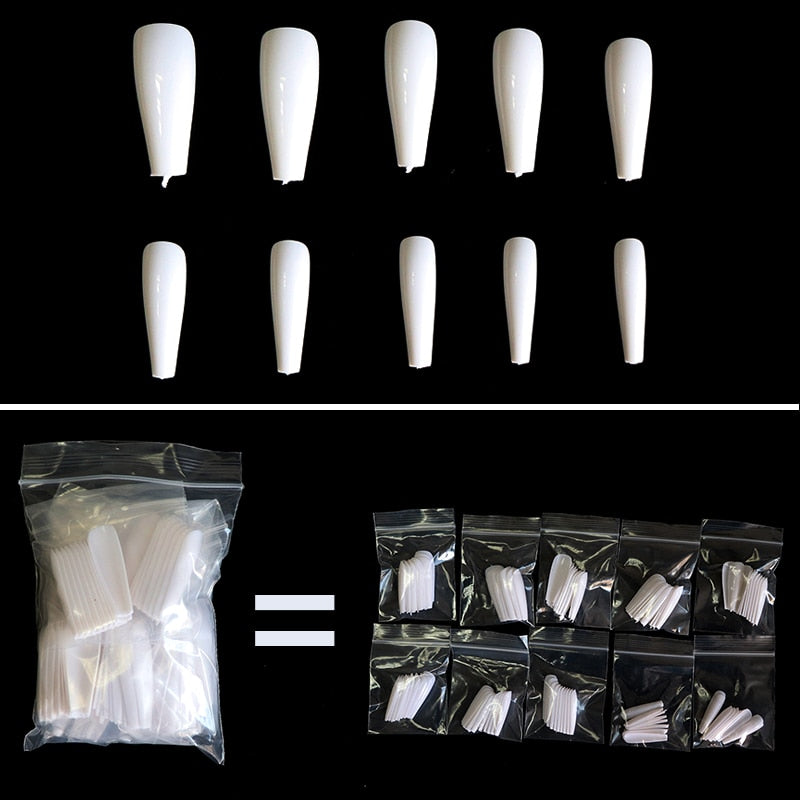 100/500pcs/Bag False Ballerina Natural/Transparent Coffin Fake Nails Manicure Nails for Extension & Protection Nail Art