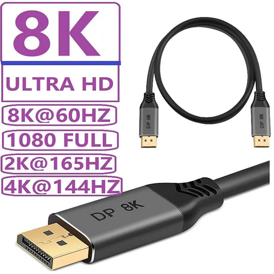 Displayport 8K, DP-Kabel V1.4 8K-60Hz, 4K/144Hz, 2K/165Hz, Video Audio HDR 32,4 Gbit/s, Schirmfolienkabel, TV-Box, PC, Laptop DP-Kabel