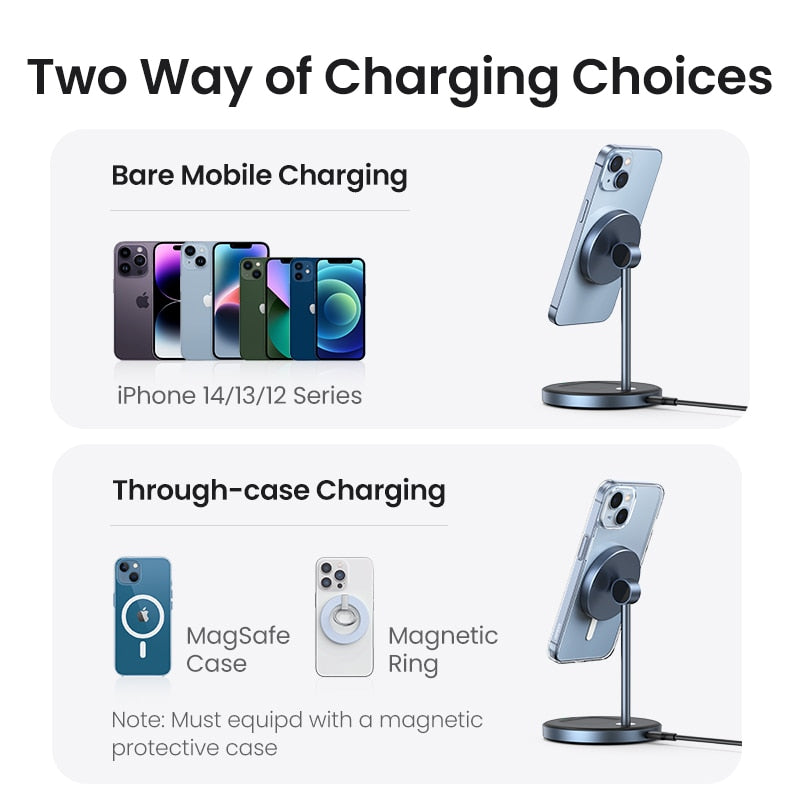 Magnetisches kabelloses Ladegerät, Ständer mit maximaler Leistung von 20 W, 2-in-1-Ladeständer, iPhone, AirPods, Schnellladegerät