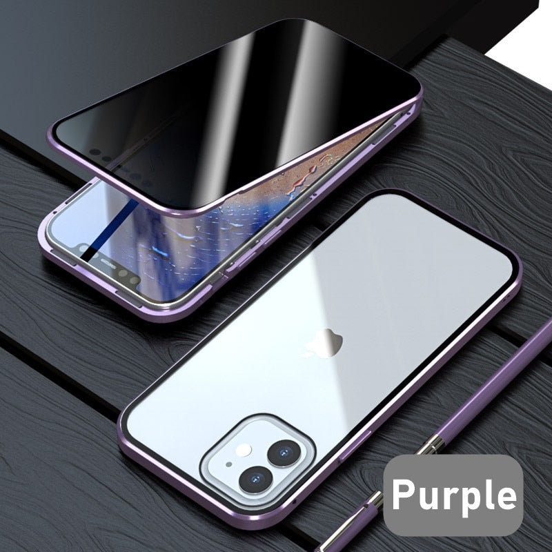 Tongdaytech Magnetic Tempered Glass Privacy Metal Phone Case Coque 360 Cover For Iphone SE XR XS 11 12 13 14 Pro MAX 8 7 6 Plus