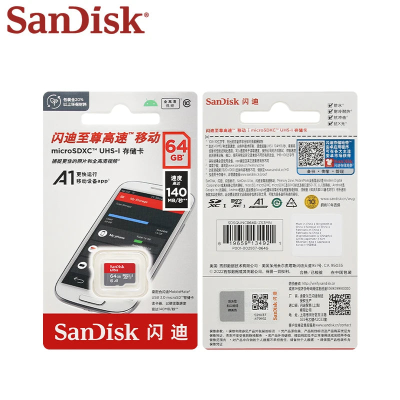 SanDisk Micro SD d'origine, carte TF 32 Go 64 Go 128 Go, carte mémoire