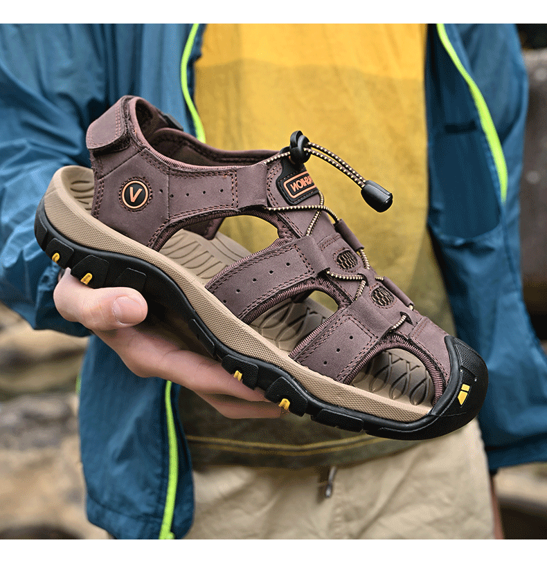 Chaussures en cuir véritable pour hommes Été Nouvelles sandales à la mode pour hommes de grande taille