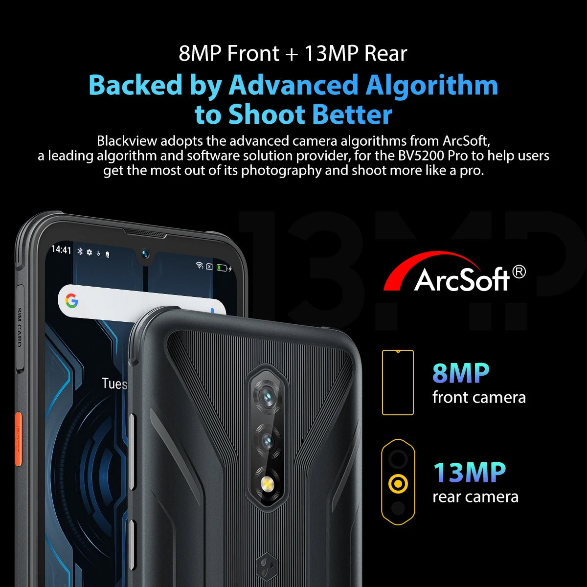 Blackview BV5200 Pro, Android 12, Rugged Phone, MTK G35, 4GB / 64GB, 13MP Camare ArcSoft, 5180mAh Battery