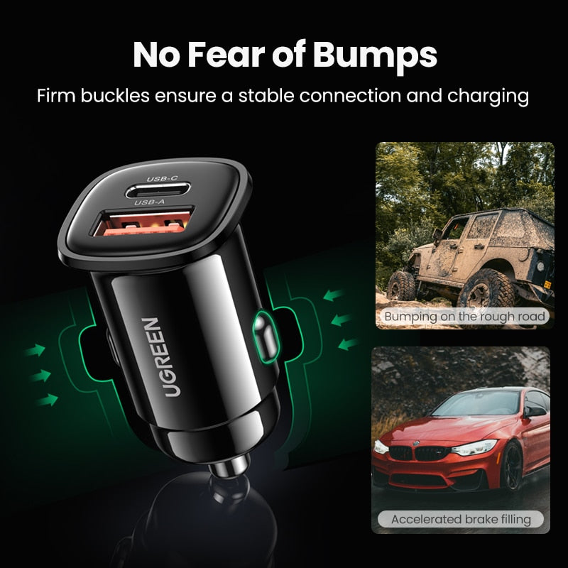 USB Car Charger 30W, Quick Charge 4.0, QC4.0, QC3.0, Type C Fast Car USB Charger