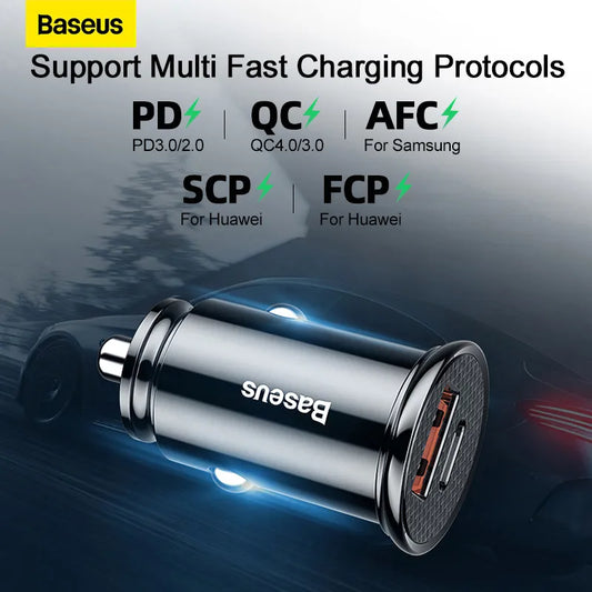 Baseus USB Car Charger, Quick Charge 4.0, QC4.0, QC3.0, QC SCP 5A, PD Type C 30W, Fast Car USB Charger