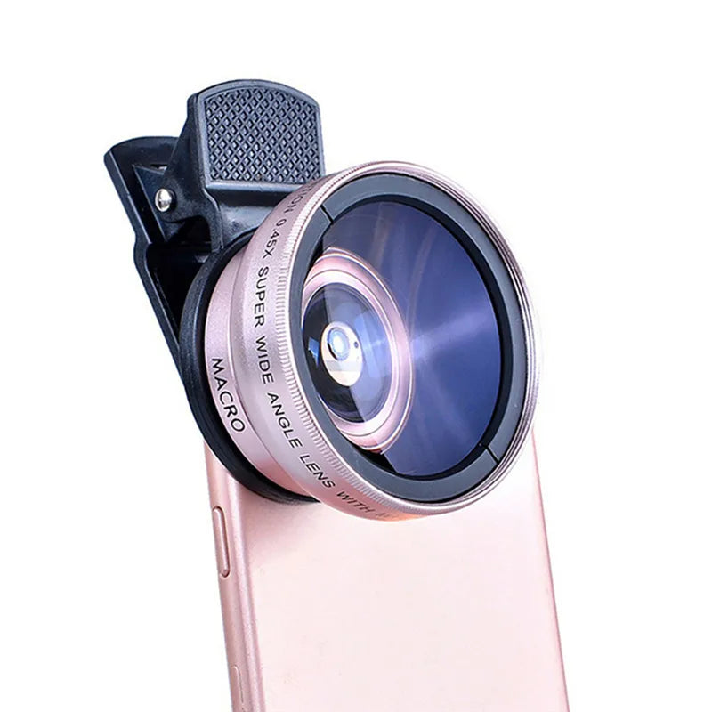 Objectif de téléphone portable professionnel, objectif 2 en 1, Clip universel 37mm, objectif Super grand Angle + Macro HD