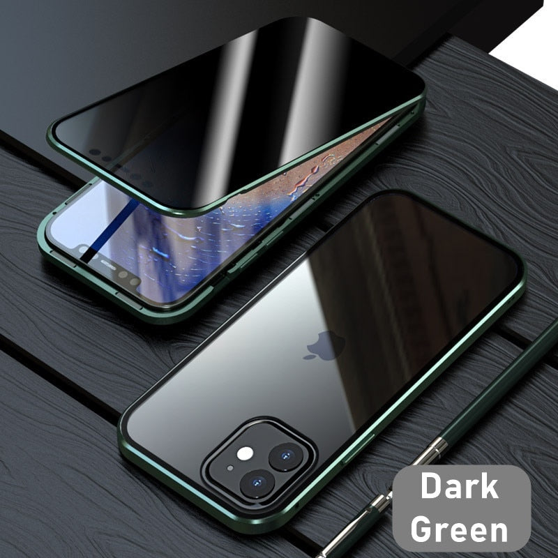 Tongdaytech Magnetische Handyhülle aus gehärtetem Glas, Privatsphäre, Metall, 360-Grad-Abdeckung für iPhone SE XR XS 11 12 13 14 Pro MAX 8 7 6 Plus