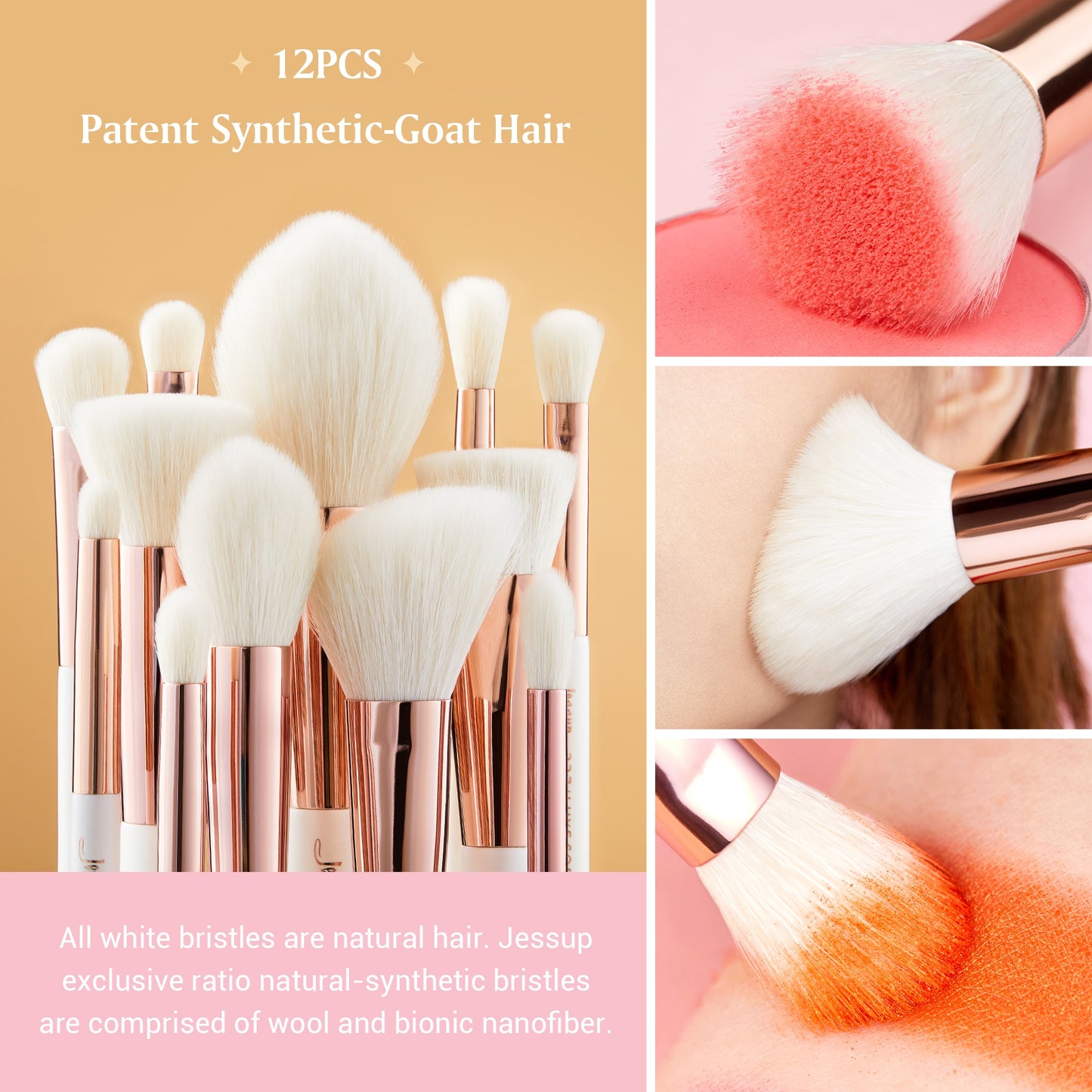 Professional Makeup brushes set, 6- 25pcs Makeup brush Natural Synthetic Foundation Powder Highlighter Pearl White T215