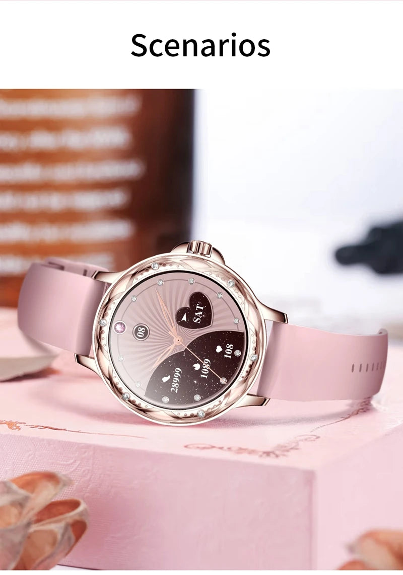 Damenmode-Smartwatch, elegante Damen-Armbanduhr, Bluetooth, Anrufe, Sport-Schrittzähler, Design-Armband