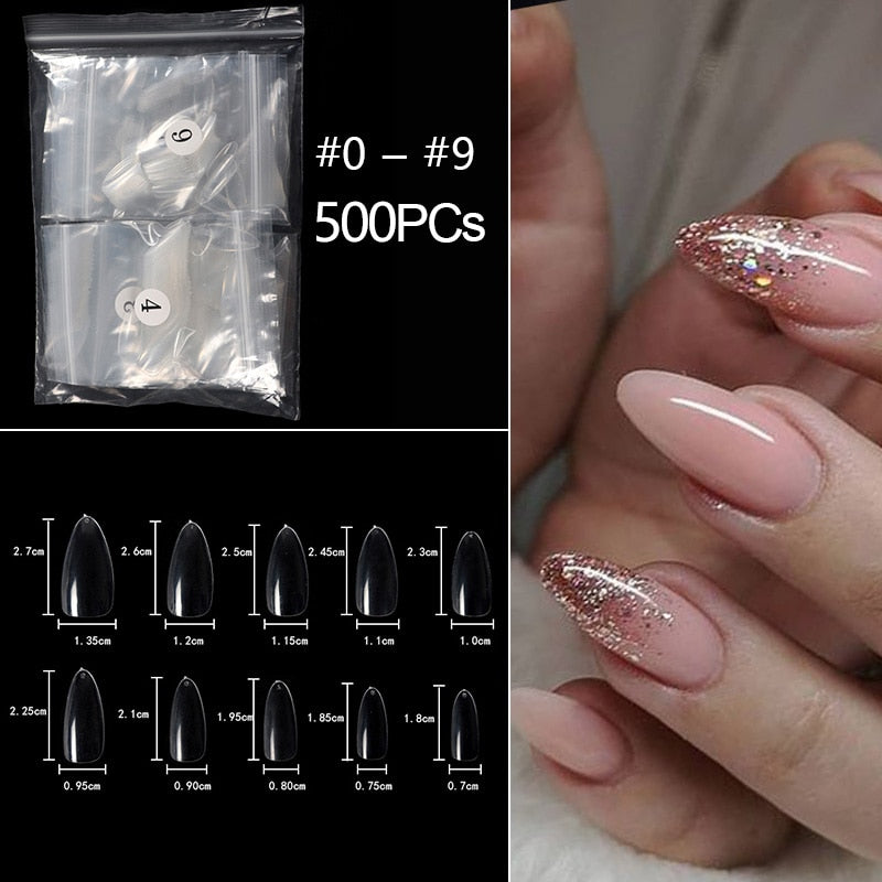 100/500 pièces/sac fausse ballerine naturel/Transparent cercueil faux ongles manucure ongles pour Extension et Protection Nail Art