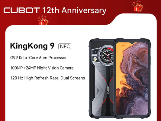 Cubot Rugged Smartphone KingKong 9, 120Hz 6.583" Screen, Helio G99, 24GB RAM, 256GB ROM, 100MP Camera, 10600mAh, NFC, GPS