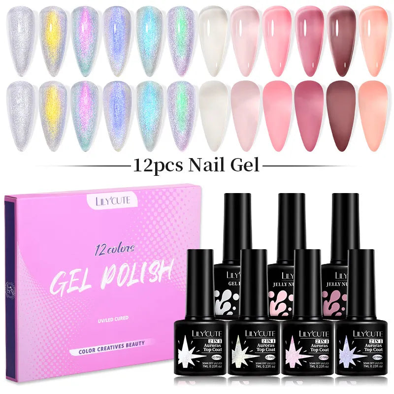 10PCS/SET Gel Nail Polish, Reflective Glitter, Magnetic Gel, Set Magnetic Stick, Soak Off Nail Art