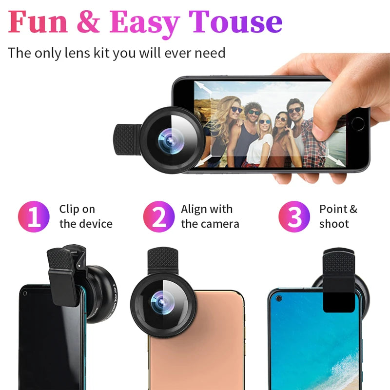 Mobile Phone Lens Professional, 2 IN 1 Lens Universal Clip 37mm, Super Wide-Angle + Macro HD Lens