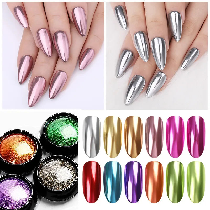 Nail Mirror Glitter Powder Metallic Colorful Dust Metal Effect Nail Glitter Gold Nail Art UV Gel Polish Chrome Flakes Dust