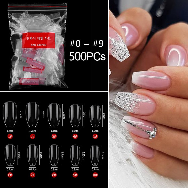 100/500 pièces/sac fausse ballerine naturel/Transparent cercueil faux ongles manucure ongles pour Extension et Protection Nail Art