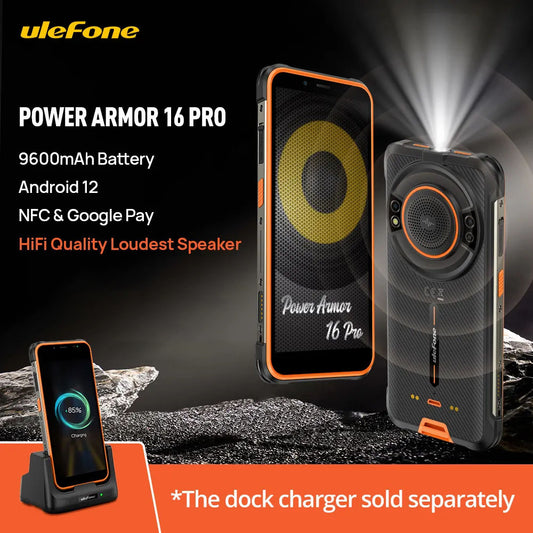 Ulefone Power Armor 16 Pro, 9600mAh, Rugged Waterproof Smartphone, 64G ROM, Android 12, NFC, 2.4G/5G, WiFi, Global Version