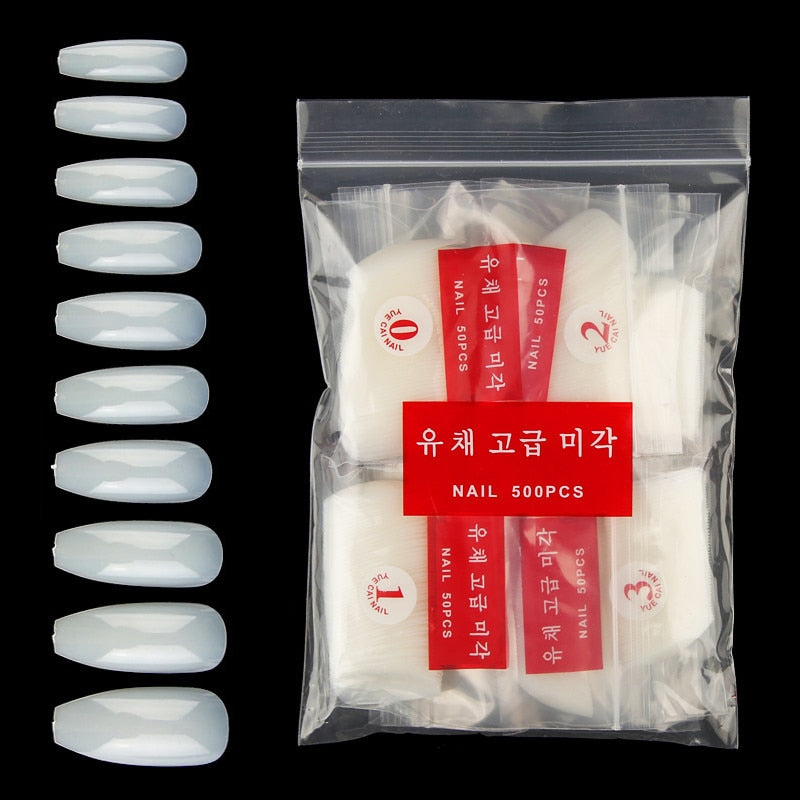 100/500pcs/Bag False Ballerina Natural/Transparent Coffin Fake Nails Manicure Nails for Extension & Protection Nail Art