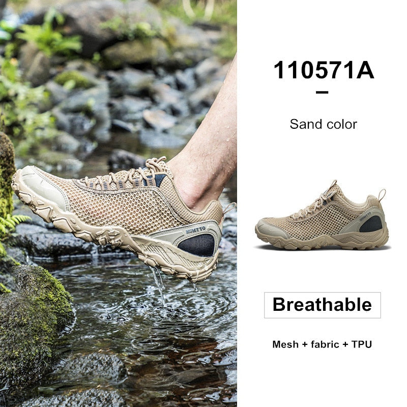 Leather Hiking Shoes Wear-resistant, Outdoor Sport Men Shoes Lace-Up, Mens Climbing Trekking Hunting Sneakers