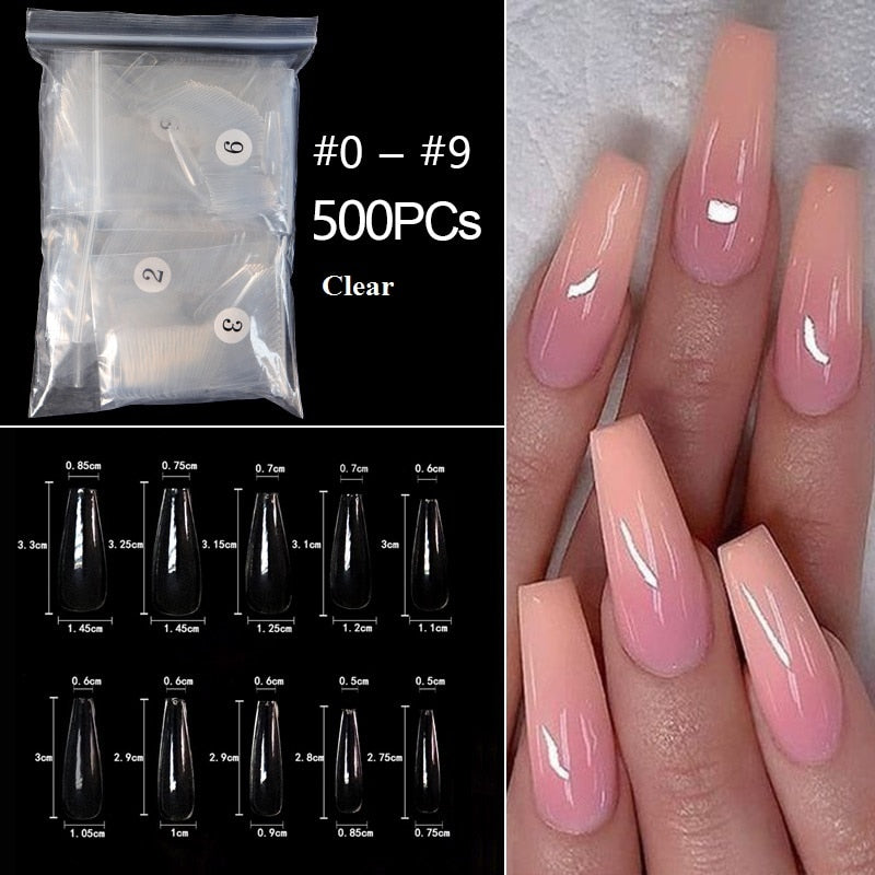 100/500pcs/Bag False Ballerina Natural/Transparent Coffin Fake Nails Manicure Nails for Extension & Protection Nail Art