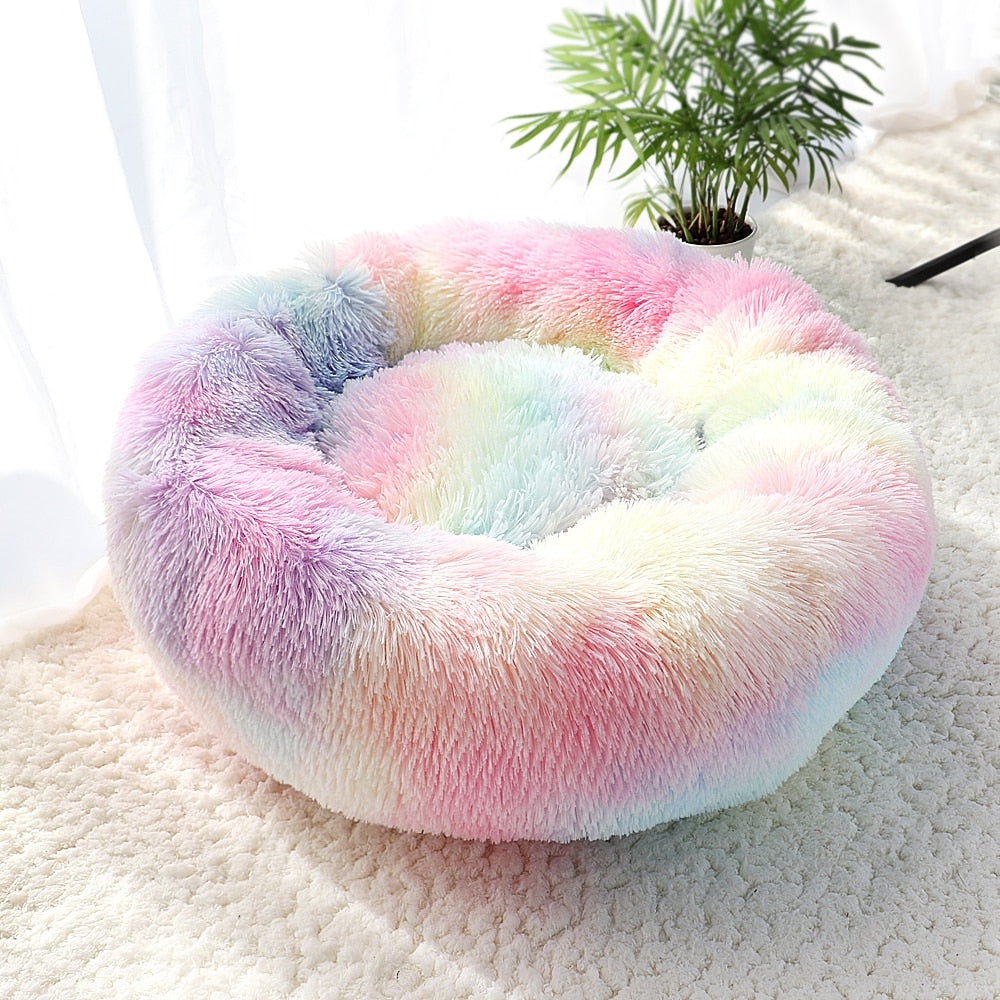 Pet Dog Bed Warm Fleece Round Dog Kennel House Long Plush Winter Pets Dog Beds For Medium Large Dogs Cats Soft Sofa Cushion Mats